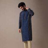 Blue Silk Lehariya Print Kurta Set