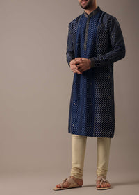 Blue Silk Lehariya Print Kurta Set