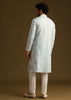 Blue Silk Mandarin Collar Kurta Set With Embroidered Yoke