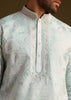 Blue Silk Mandarin Collar Kurta Set With Embroidered Yoke
