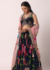 Blue Silk Printed Lehenga Set