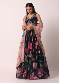 Blue Silk Printed Lehenga Set