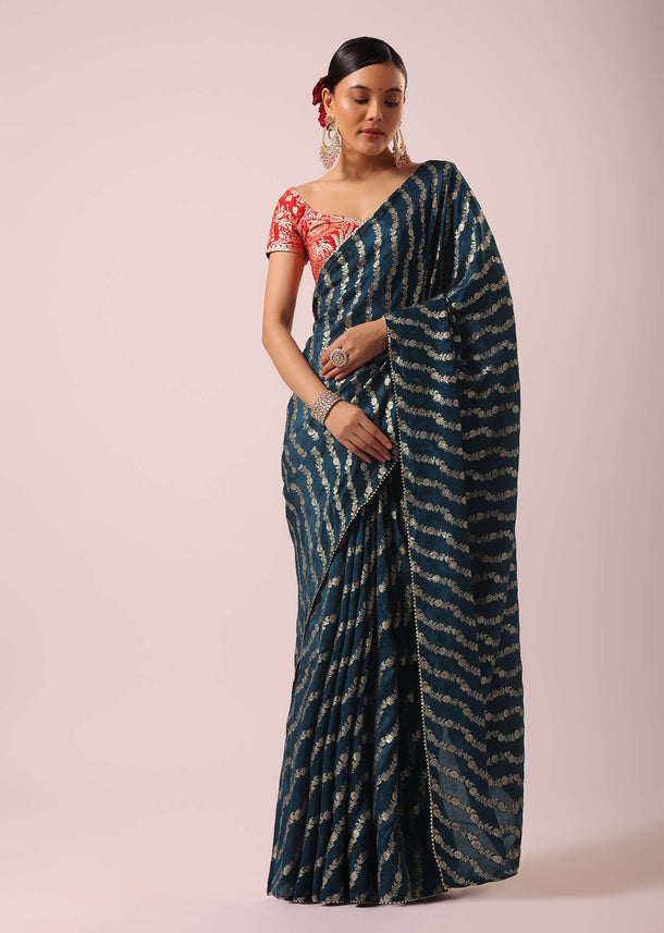 Blue Silk Saree With Lurex Zari Work