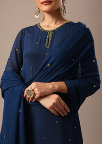 Blue Slim Fit Hand Embroidered Kurta Set With Sequin Work