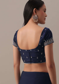 Blue Stone Embellished Saree In Satin