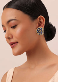 Blue Studs With Meenakari And Polki Stones