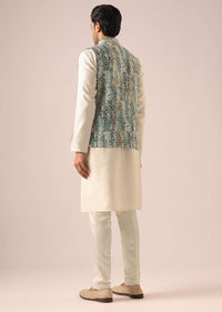 Blue Thread Embroidered Jacket And Kurta Set