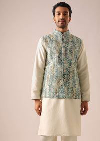 Blue Thread Embroidered Jacket And Kurta Set