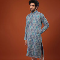 Blue Thread EmbroideredChinon Silk Kurta Set