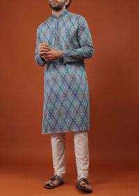 Blue Thread EmbroideredChinon Silk Kurta Set