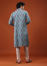 Blue Thread EmbroideredChinon Silk Kurta Set