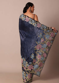 Blue Tissue Silk Saree With Resham Thread Work