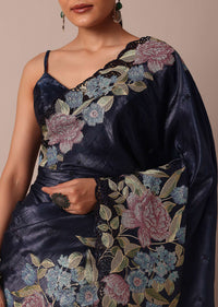 Blue Tissue Silk Saree With Resham Thread Work