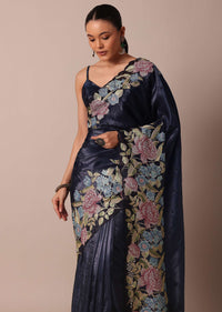 Blue Tissue Silk Saree With Resham Thread Work