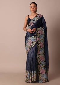 Blue Tissue Silk Saree With Resham Thread Work