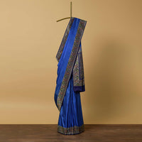 Blue Valkalam Banarasi Satin Crepe Saree With Unstitched Blouse Piece