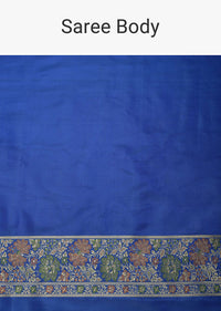 Blue Valkalam Banarasi Satin Crepe Saree With Unstitched Blouse Piece