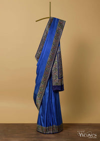 Blue Valkalam Banarasi Satin Crepe Saree With Unstitched Blouse Piece