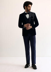 Blue Velvet Cut Dana Embroidered Tuxedo