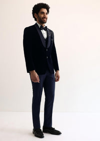 Blue Velvet Cut Dana Embroidered Tuxedo