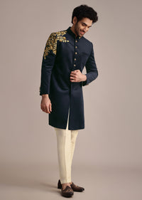 Blue Velvet Fusion Zari Jodhpuri Suit