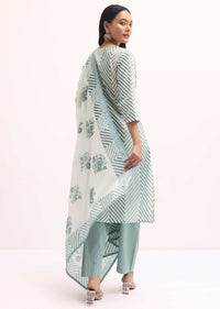 Blue Zig Zag Printed Cotton Kurta Set With Dupatta