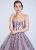 Sukhmani Sadana in Kalki Bluish Grey Strapless Corset Style Gown With Embroidered Mauve Patch Work