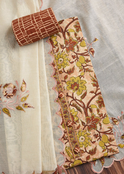 Blush Peach Cotton Printed Unstitched Suit Set