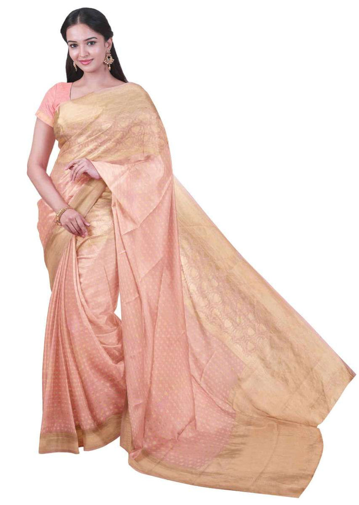 Blush pink georgette saree with weaved pattern only on Kalki