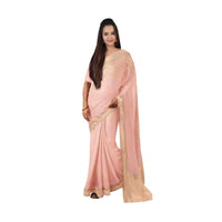 Blush pink georgette saree with weaved pattern only on Kalki