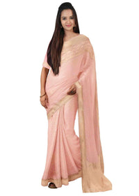 Blush pink georgette saree with weaved pattern only on Kalki