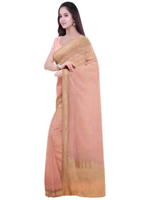 Blush pink georgette saree with weaved pattern only on Kalki