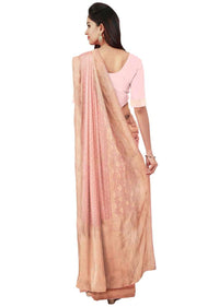 Blush pink georgette saree with weaved pattern only on Kalki