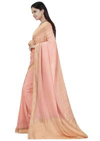 Blush pink georgette saree with weaved pattern only on Kalki