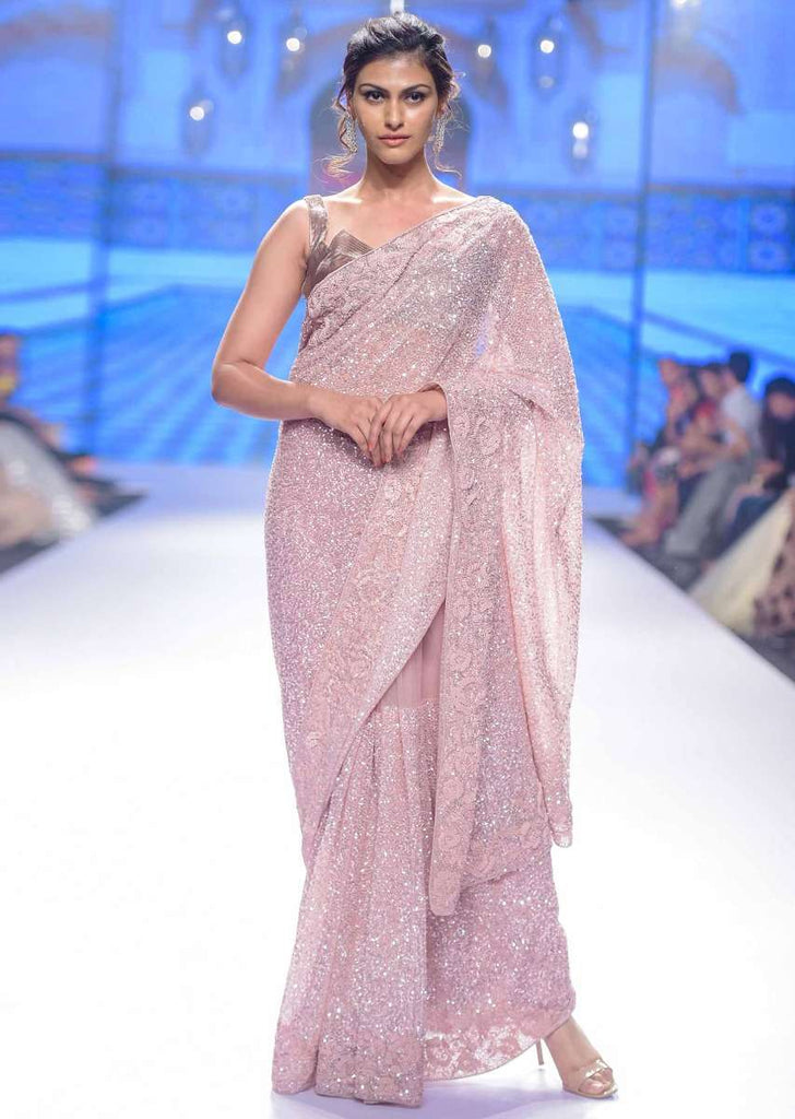 Neeti Mohan in Kalki blush pink hand sequins embroidered saree with spring work border