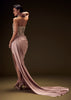 Blush Peach Embroidered Brocade Corset Gown With Drape And Side Slit