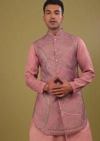 Onion Pink Art Silk Thread Embroidered Bandi Jacket Set