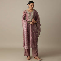 Blush Pink Cotton Silk Thread Work Kurti Pant Set