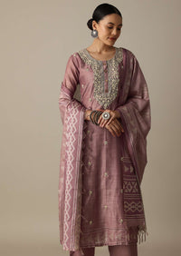 Blush Pink Cotton Silk Thread Work Kurti Pant Set
