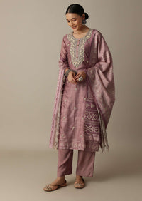 Blush Pink Cotton Silk Thread Work Kurti Pant Set