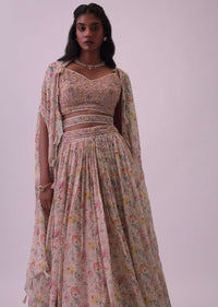 Blush Pink Embroidered Lehenga And Blouse Set In Organza