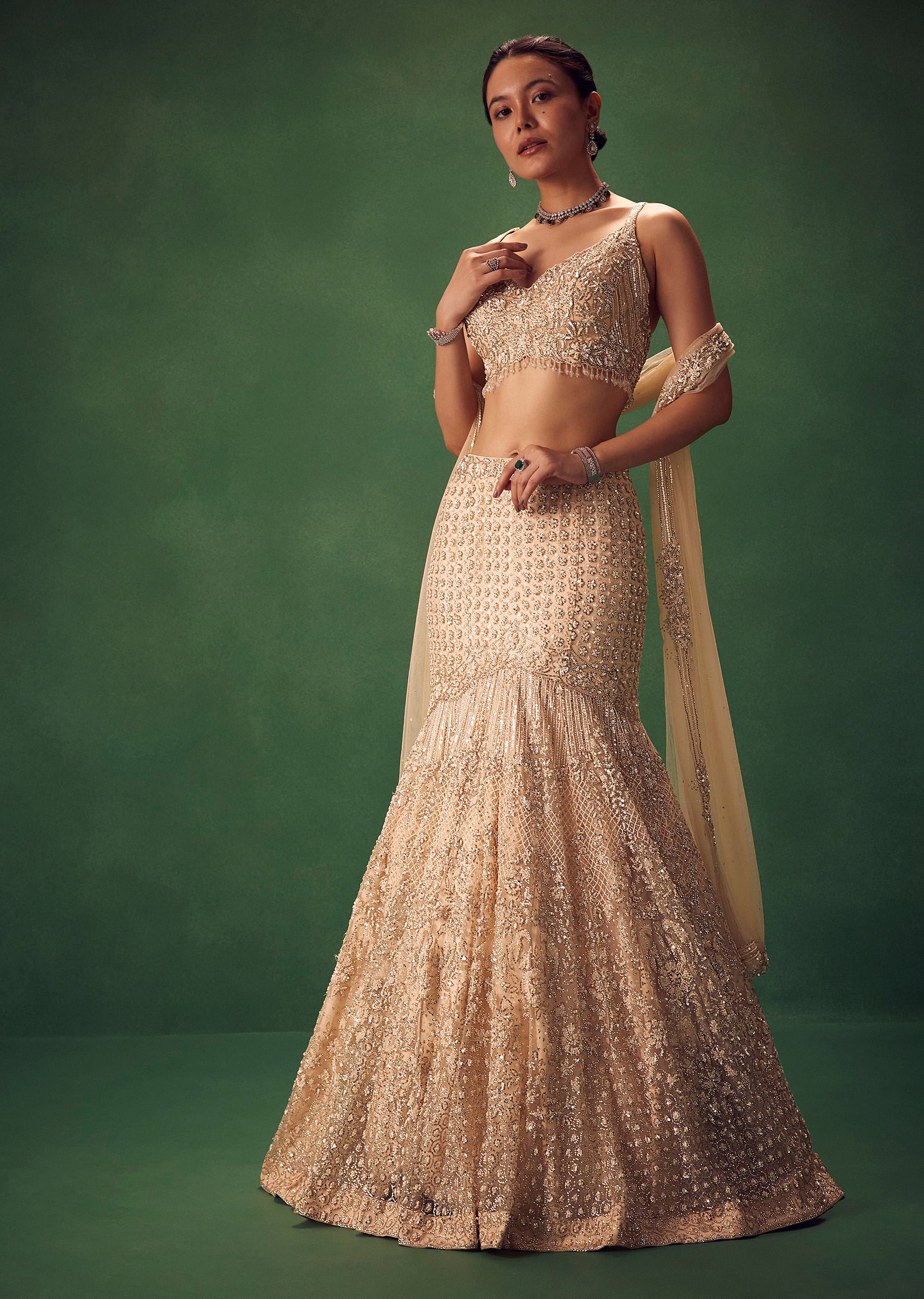 Blush Pink Fish Cut Sequin Lehenga Set