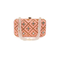 Blush pink hand embroidered capsule clutch