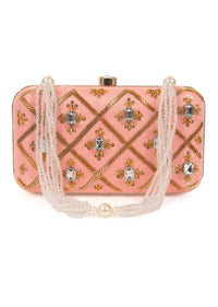Blush pink hand embroidered capsule clutch