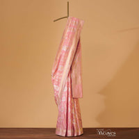 Blush Pink Handloom Banarasi Saree In Uppada Silk With Silver-Gold Weave And Unstitched Blouse