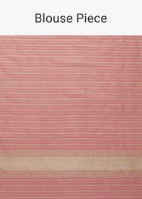 Blush Pink Handloom Banarasi Saree In Uppada Silk With Silver-Gold Weave And Unstitched Blouse