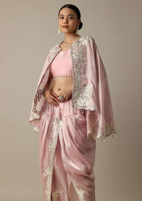 Blush Pink Organza Gotta Patti Work Dhoti Set