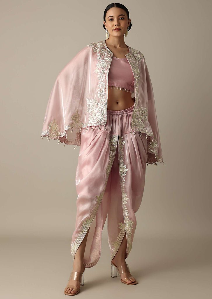 Blush Pink Organza Gotta Patti Work Dhoti Set