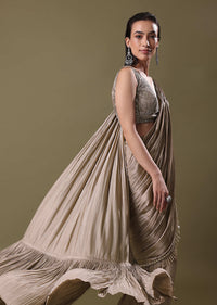 Blush Pink Pre-Stitched Frill Saree With Sequin Blouse