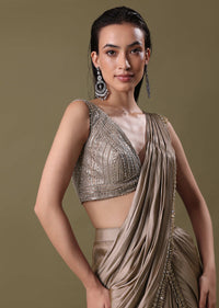 Blush Pink Pre-Stitched Frill Saree With Sequin Blouse
